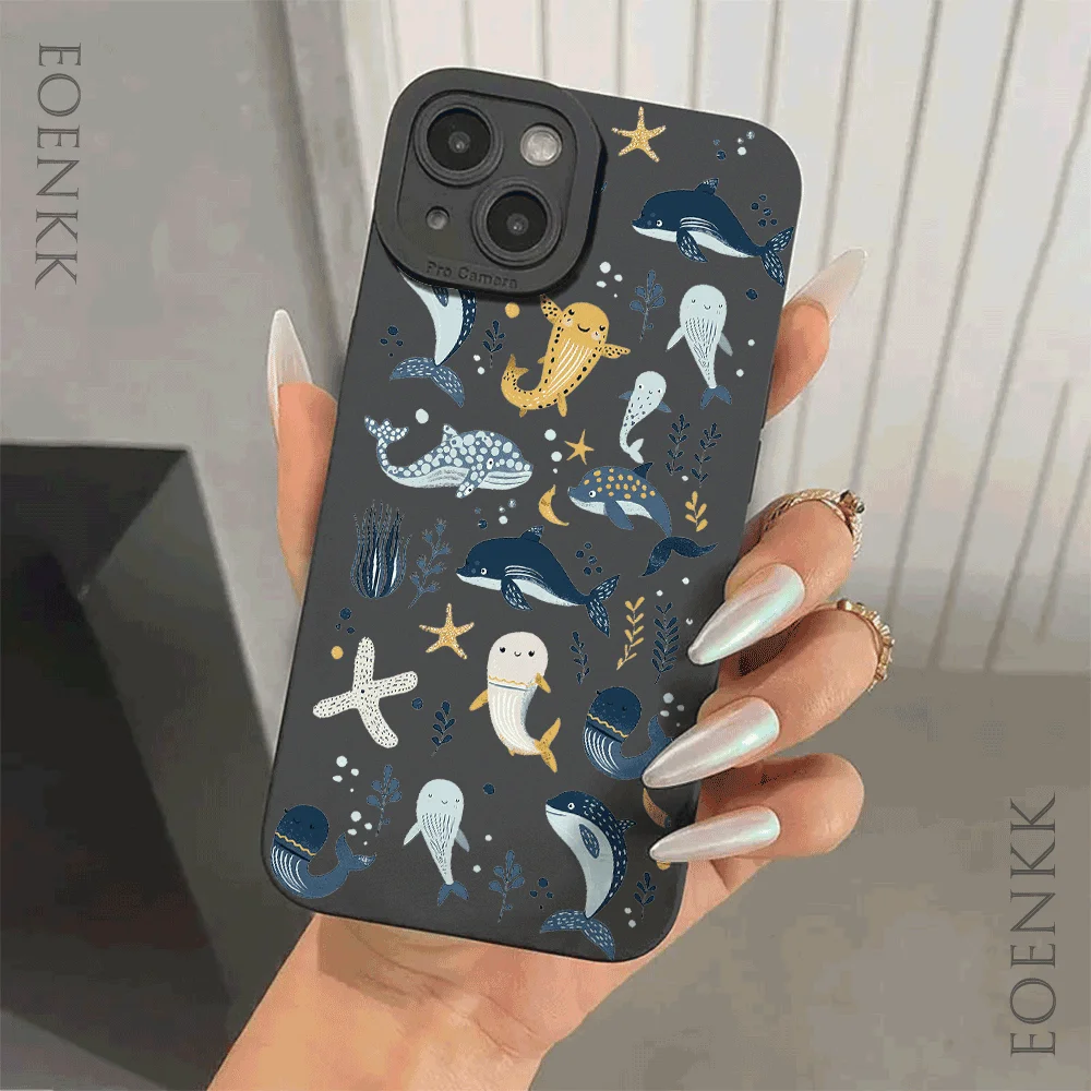 Ocean Fish Print Phone Case For iPhone 16 15 Cases 14 13 12 11 Pro Max 12 13 Mini XS Max XR X Plus Matte Soft Silicone Cover