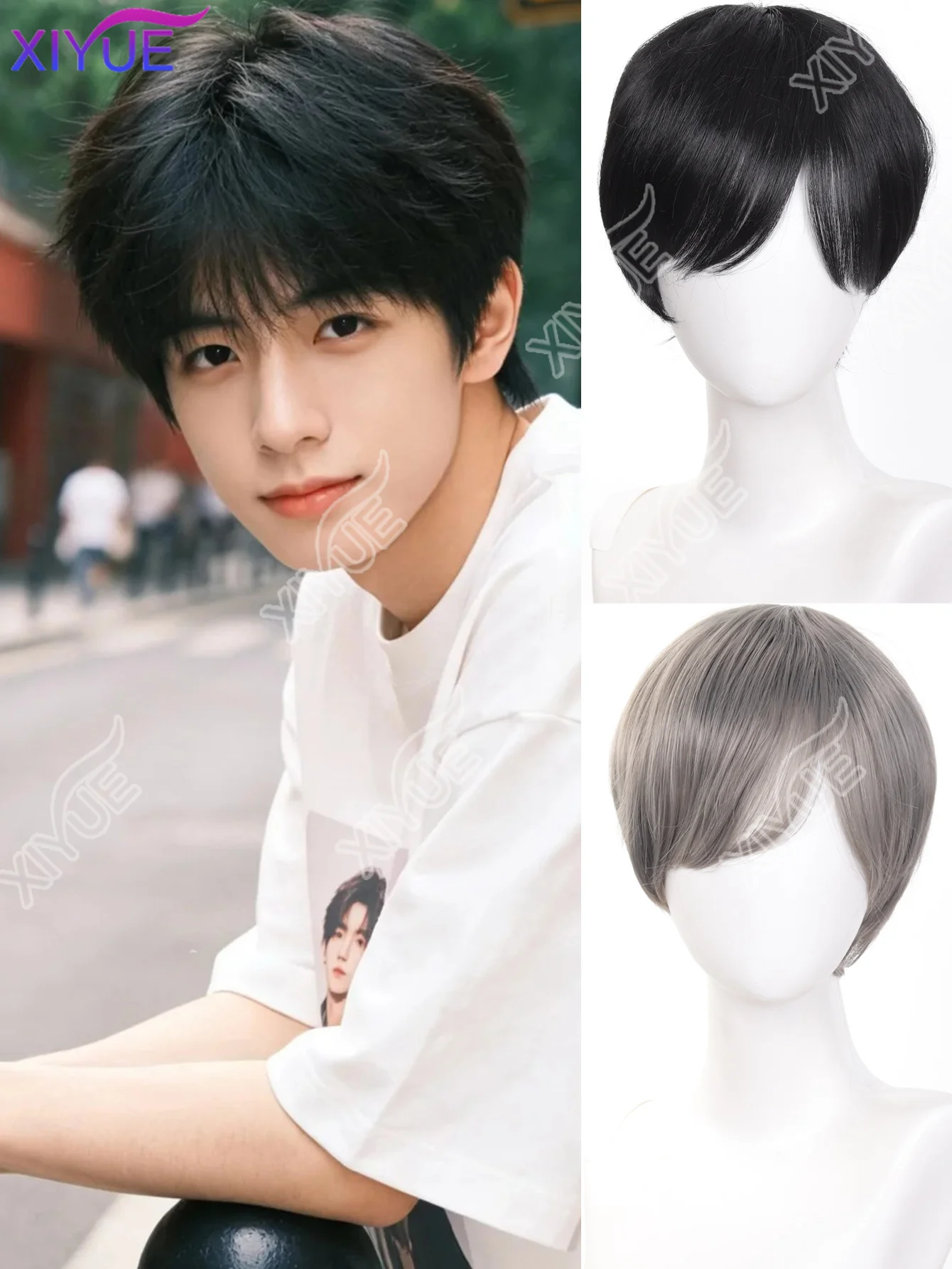 

XIYUE Men Women Synthetic Anime Cosplay Wigs Short Straight Hair Heat Resistance Multicolour Universal Cosplay Layered Short Wig