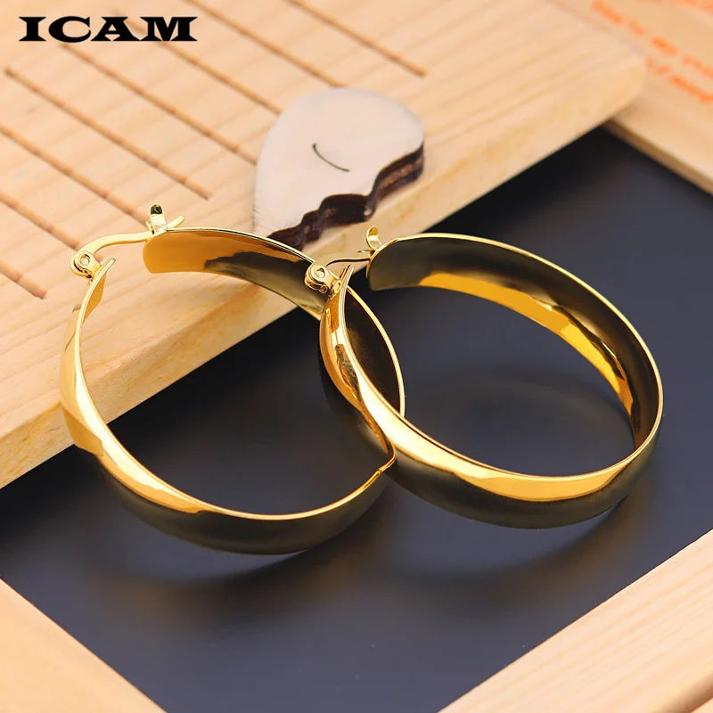 ICAM  Gold Color Circle Oversize Earring Set For Women Vintage Wide Statement Hoop Earring Ladies Jewelry Wholesale 2019