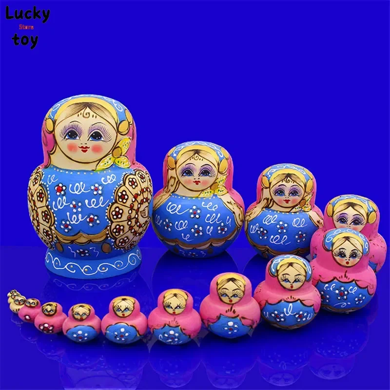 Mnotht 15 Layer Dry Basswood Russian Nesting Dolls Blue& Pink Eudcation DIY Matryoshka Doll Hand-Painted Wooden Toys L30