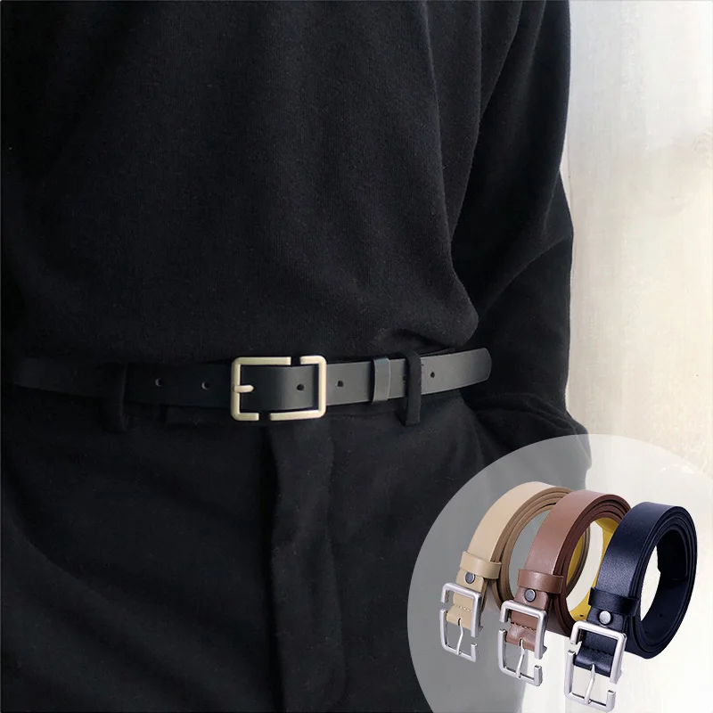 Korean Thin Belt for Men Women Simple Square Pin Buckle Waistband Vintage Jeans Pants PU Leather Girdle Waist Strap