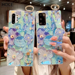 HOCE Glitter Oil Painting Flower Phone Case for Samsung S25 S24 S22 S23 Ultra Plus S21 S20 FE Note 10 Wrist Strap Holder Cover
