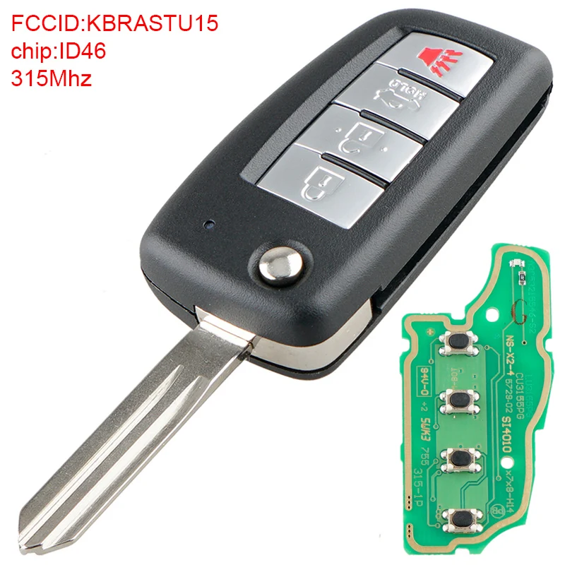 

315 МГц, 4 кнопки, автомобильный пульт дистанционного управления, подходит для Nissan Versa 2007-2013 Xterra 2005-2014, обновленный чехол для ключей ID46 с чипом KBRASTU15