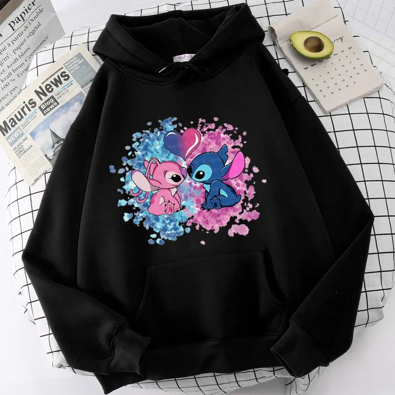 2026 lente modieuze warme hoodie met cartoon anime Disney Lilo & Stitch print, effen kleur, eenvoudige stijl, grote maten trui
