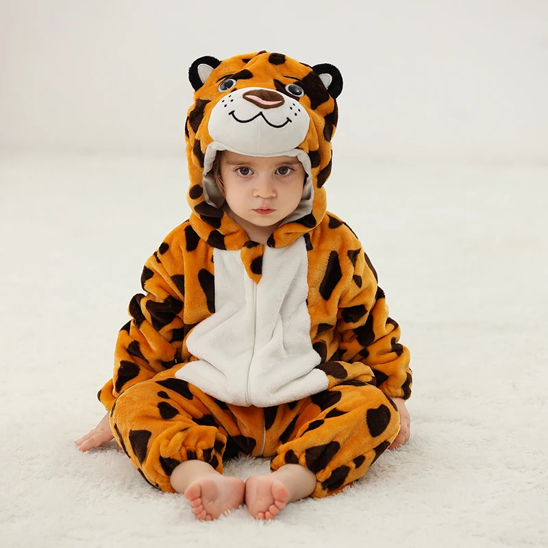 Baby Romper Halloween Costume Cute Leopard Plush Jumpsuit Winter Warm Thickened Zipper Outerwear Toddler Clothes