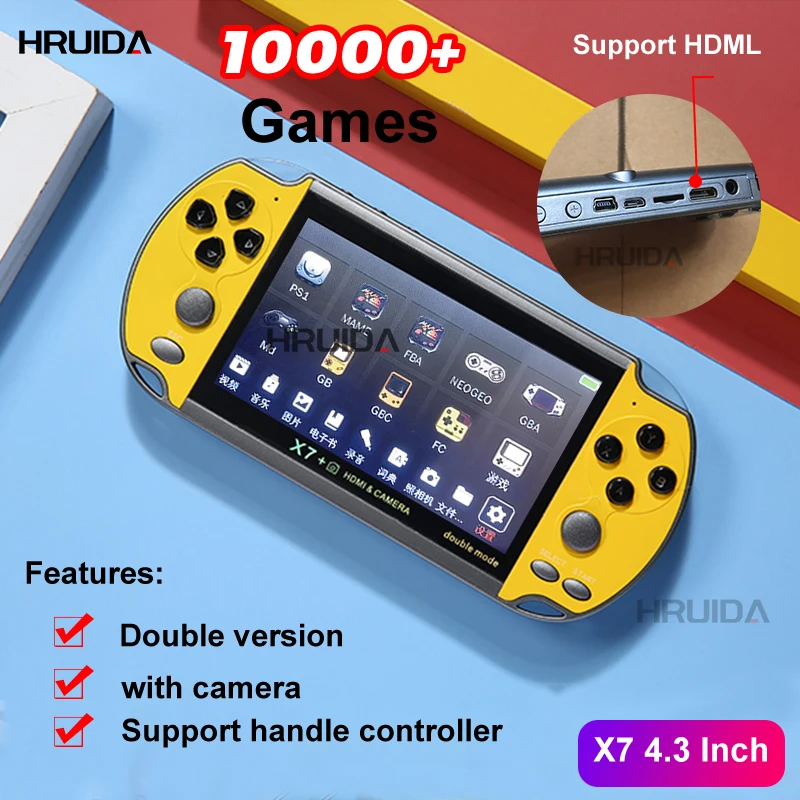 X7+4.3-inch Video Game Console Two Hand Handle Handheld Retro Game Console With Built-in 10000+games HD Video Support controller