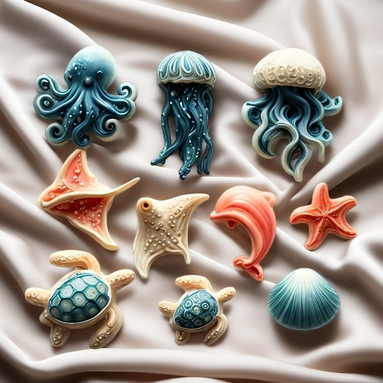 Jellyfish Octopus Starfish And Shell Silicone Mold Marine Life Ocean Style Silicone Mold Chocolate Candy Cake Aroma Plaster Mold