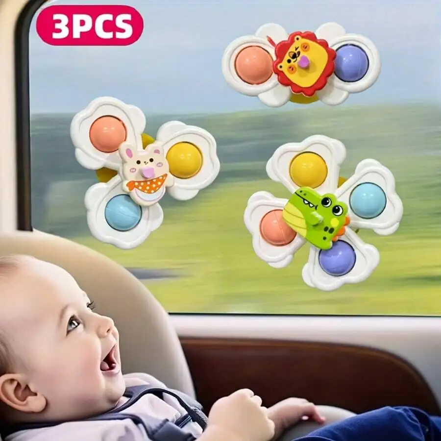 3Pcs Suction Cup Spinner Toys for Toddlers 1-3, Baby Bath Toys, Sensory Spinning Toys for High Chair, Gifts for Boys Girls
