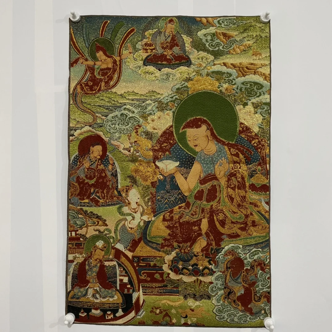 

35"Thangka Embroidery Tibetan Buddhism silk Embroidery Tsongkhapa Tibetan Buddha sermon chanting Thangka hanging screen