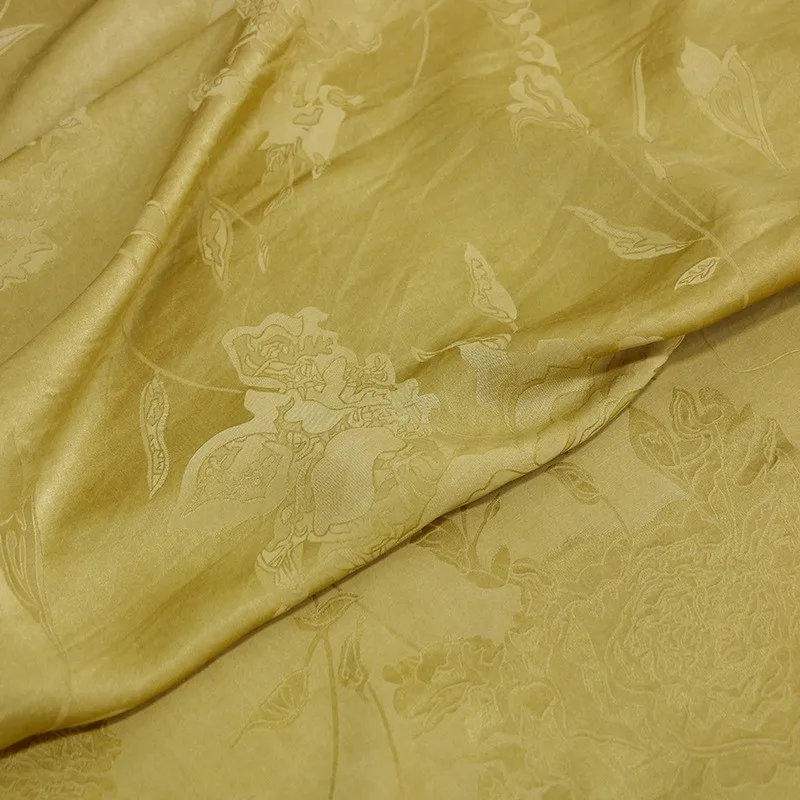 

Hand-dyed natural fabric with tussah silk jacquard leather