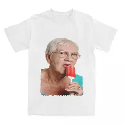 Senior Women Licking Red Popsicle T-Shirt Beach Grandma Granny Ice Cream Y2K T Shirts Cotton Tee Shirt For Short Sleeve Top Tees