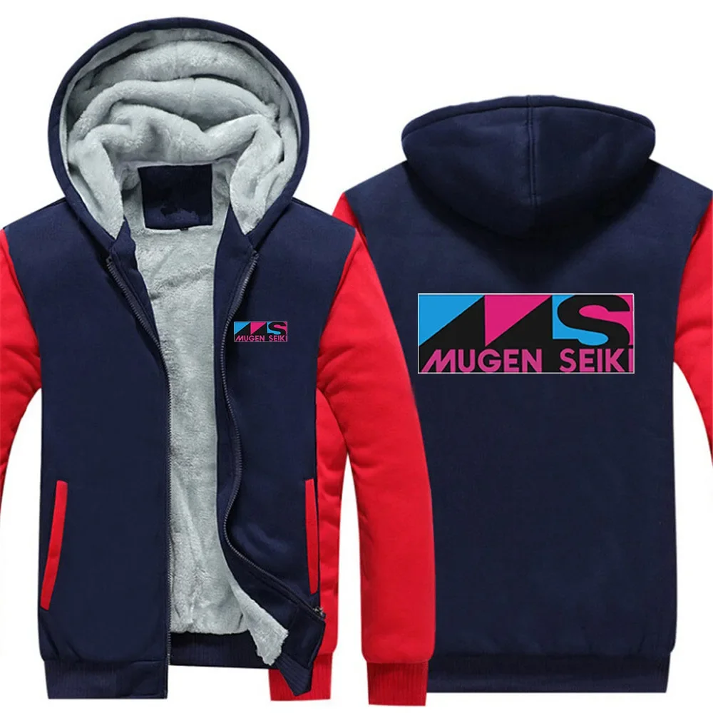 Mugen Seiki 2024 Printing New High Street Autumn and Winter Warm Hoodies Men Sweatshirts Thick Fleece Zipper Jacket Tops