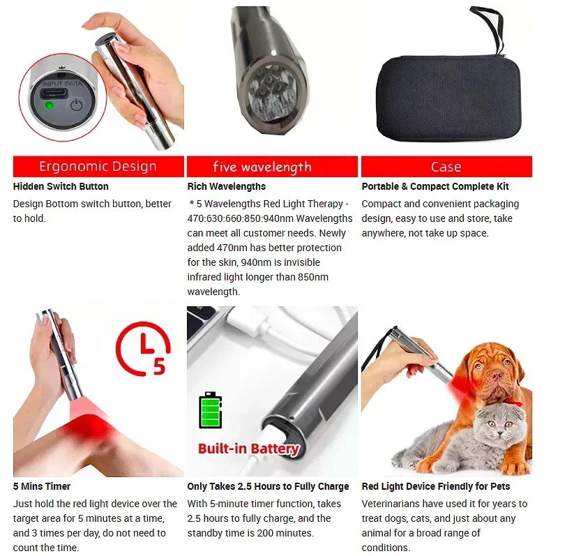 

2024 630nm 660nm 850nm Handheld Torch red light therapy 3 color led photon light therapy flashlight