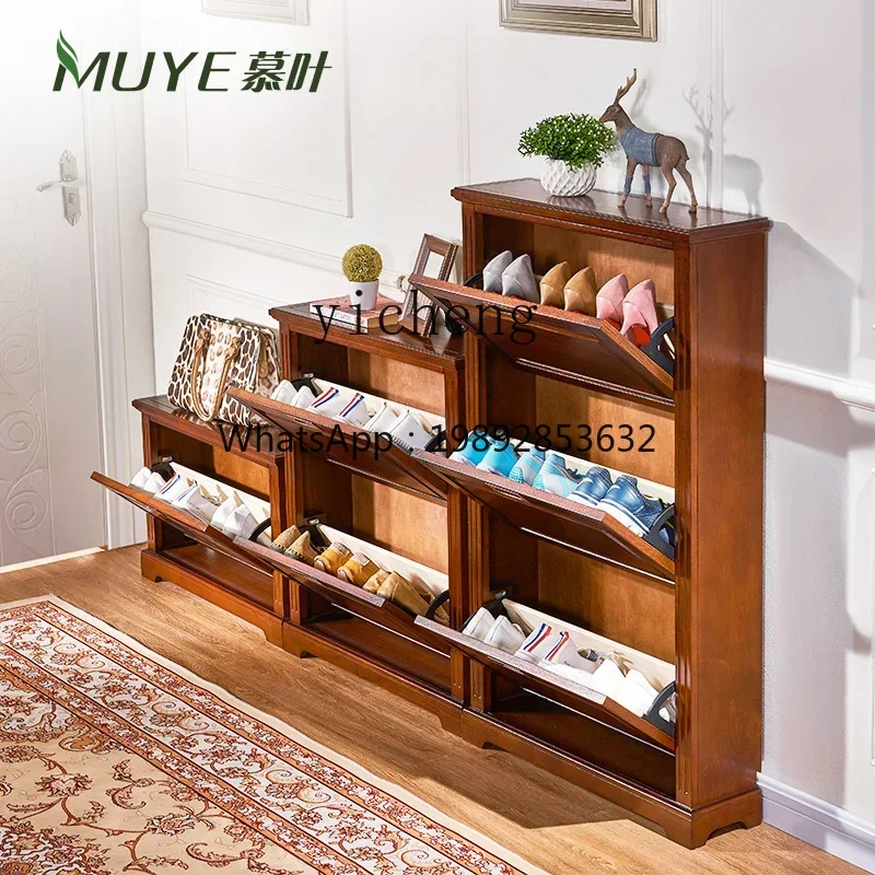 ZZXL solid wood large-capacity tipping bucket ultra-thin shoe cabinet household entrance foyer
