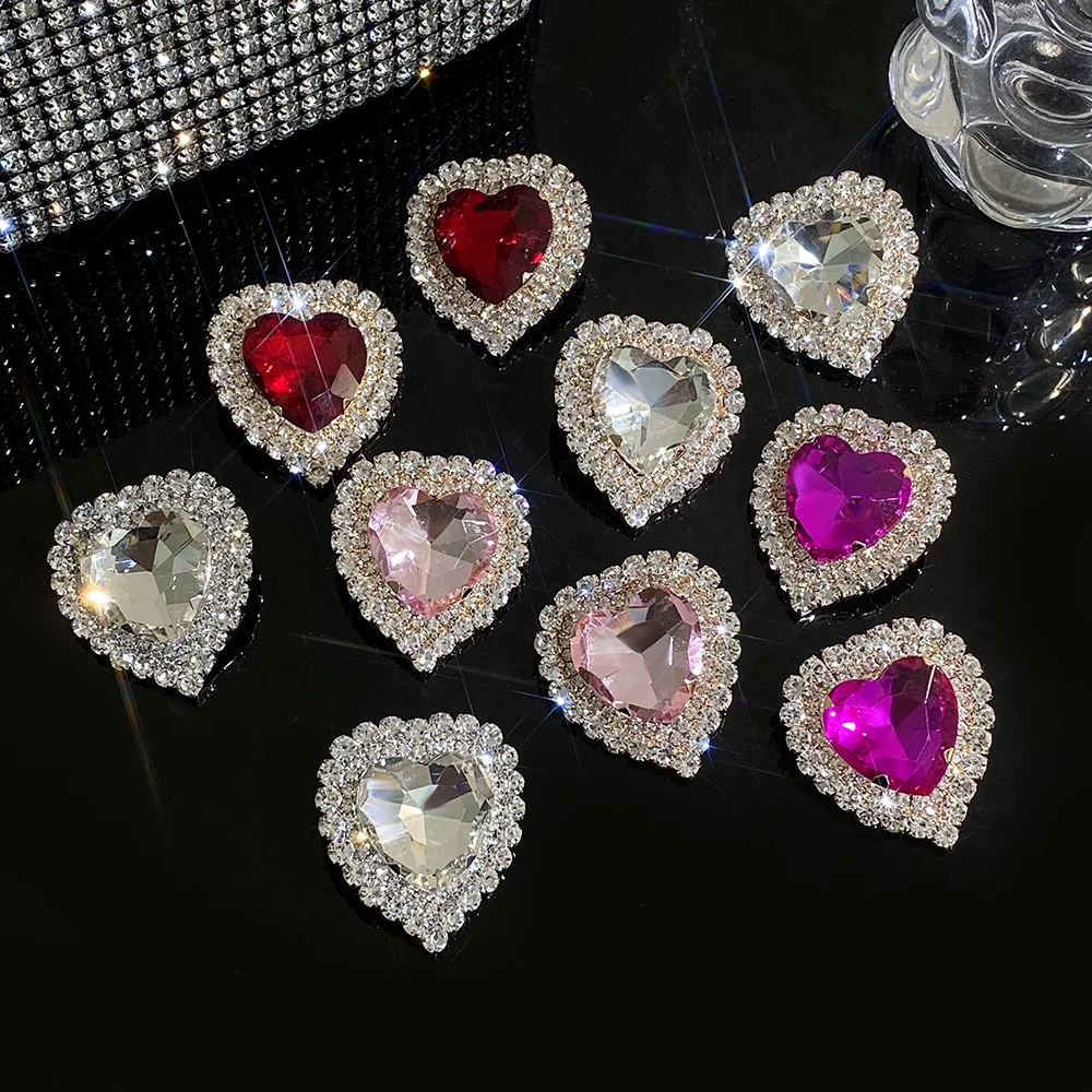 Freetry Luxury Full Rhinestone Heart Stud Earrings for Women Romantic Sparkling Hot Pink Love Earrings Engagement Jewelry