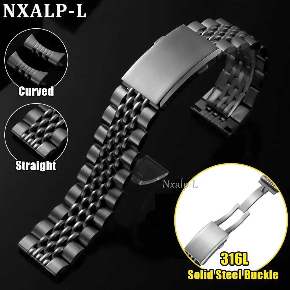 Bracelet de montre en acier inoxydable massif 316L, maillons à vis, 20 mm 22 mm, extrémités courbées/droites, pour Seiko SKX007/009, pour bracelet Jubilee