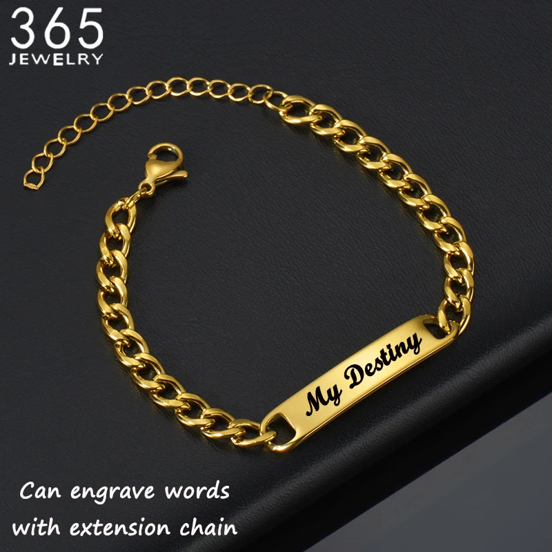 New Customized Letters Bar Bracelets for Men Women Stainless Steel Engraving Name Extension Chain Bracelet Birthday Gift Jewelry