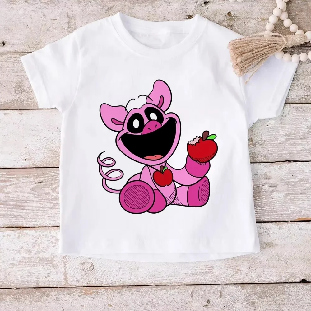 

2025 Summer Hot Sale Smilling Critters Print Cartoon Kids Tshirt Funny Girls Summer Tops Clothes Children Short Sleeve