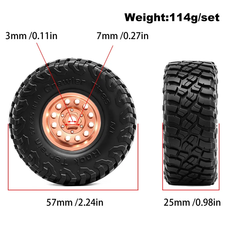 1.0 Inch Metal Beadlock Wheels Rims Tires Set for 1/24 Axial SCX24 AX24 FMS24 1/18 Traxxas TRX4M RC Crawler Upgrade Parts