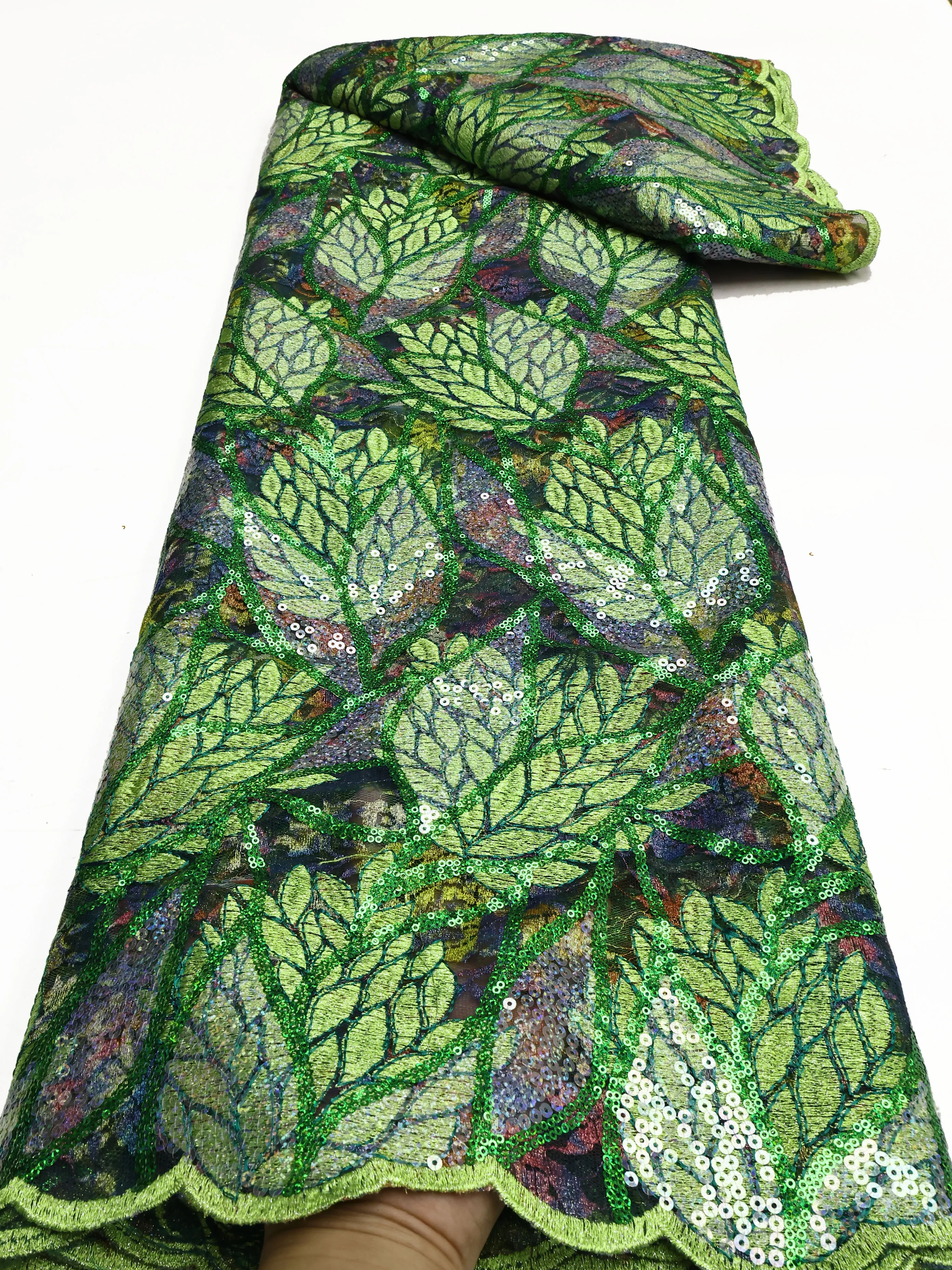 2025 African Net Lace With Sequins African Lace Fabric High Quality 5 Yards Nigerian French Tulle Lace Fabric For Wedding view 4