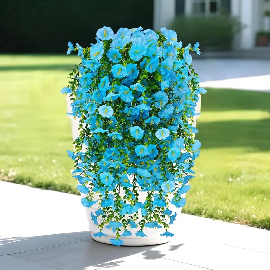 

Artificial Flowers for Outdoors Decoration, 4Pcs Fake Hanging Flowers Morning Glory UV & Fading Resistant, Artificial Faux Plant