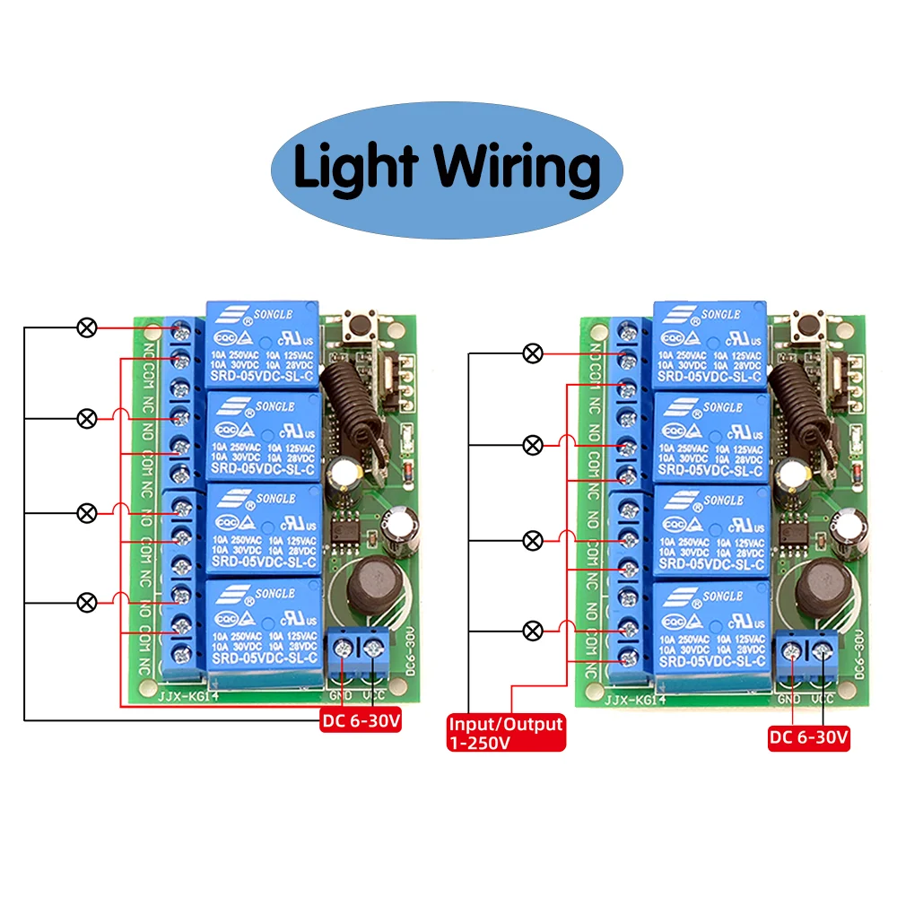Commutateur de télécommande RF sans fil universel, récepteur et émetteur pour moteur de portail de garage, LED, 433MHz, DC 12V, 24V, 4 canaux