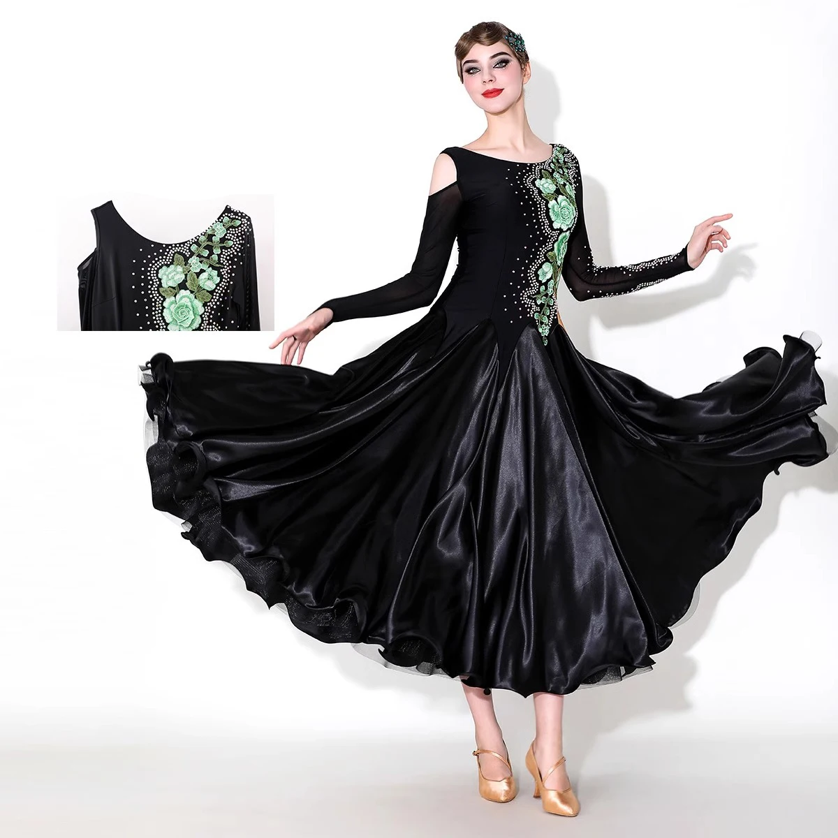 Abiti da ballo standard avanzati Donna Nuova gonna da ballo valzer a maniche lunghe Abito da ballo da competizione per valzer per adulti