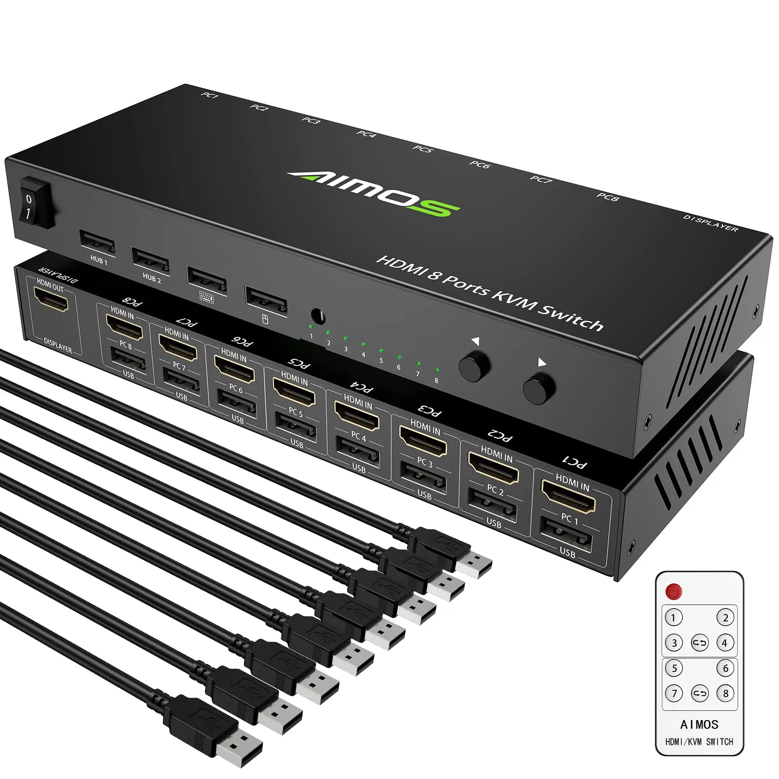 

HDMI KVM Switch, 8 in 1 Out HDMI KVM Switcher Box Support 4K@30Hz for 8 PC Share Keyboard and Mouse for Laptop, PC, PS4, Xbox