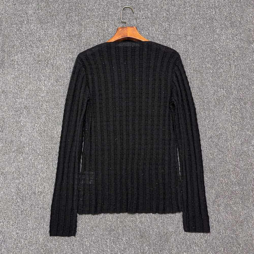 Women Silk Wool Blend Long Sleeve T-shirt Grid Textured V Neck Slim Fit Basic Tee Ladies Casual Soft Knit Tops Autumn Undershirt