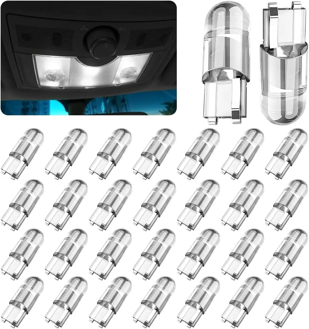 

Комплект из 30 светодиодных ламп 194 6000K белого цвета, 168 2825 W5W T10 Wedge COB Сменные светодиодные лампы, купольная карта, дверной столб, номерной знак