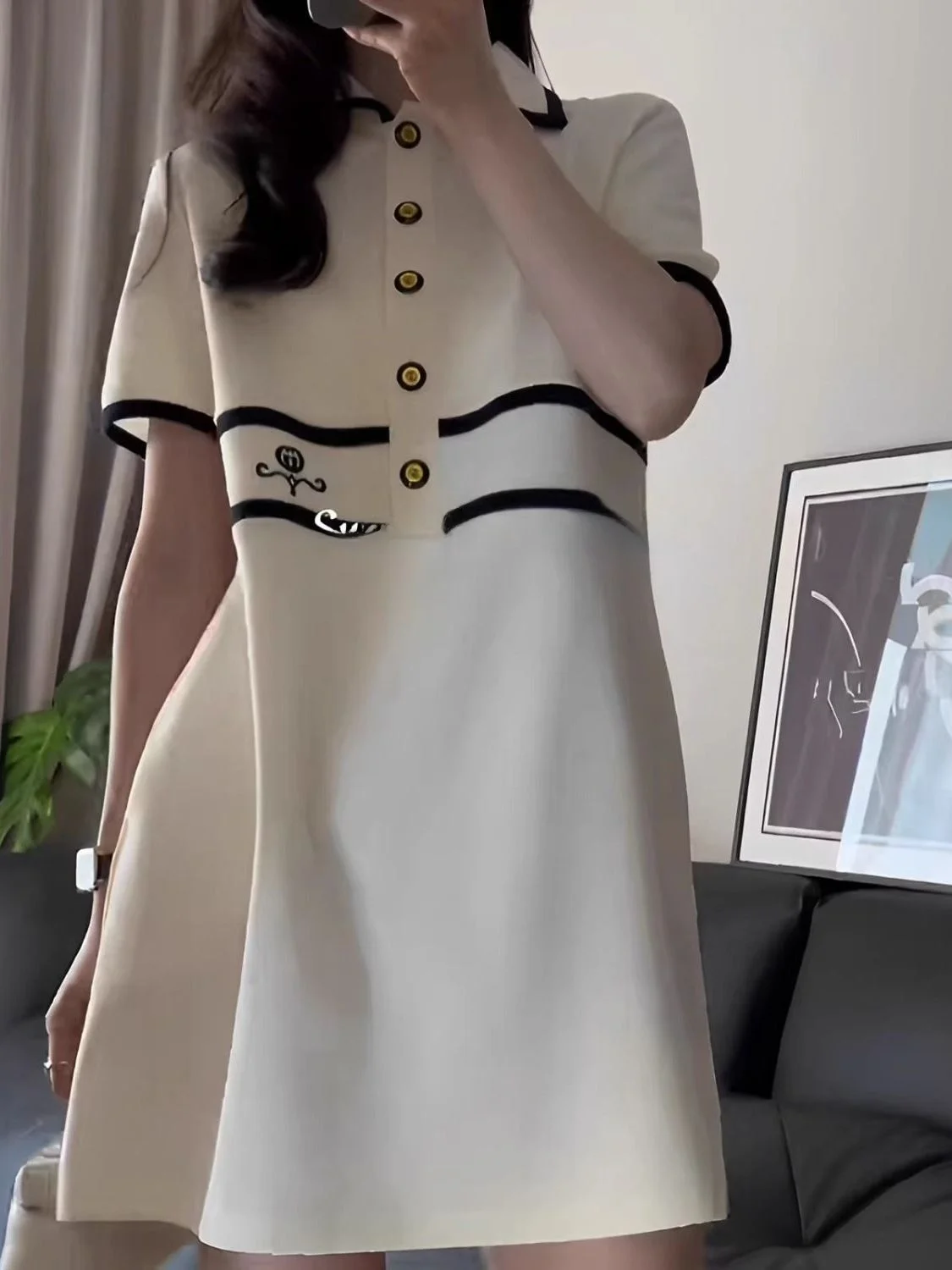 Grande taille Ne ort Sve Dr T-shirt mi-long d'été décontracté pour femmes Dr Color Blo jupe féerique Sle bouton unique C...