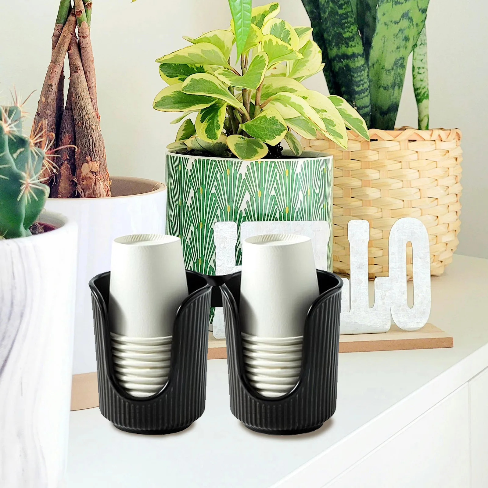 

2 Slot Disposable Organizer Paper Coffee Cup Dispenser For Office Coffee Bar Countertop Household Reusable Practical Smooth Edge