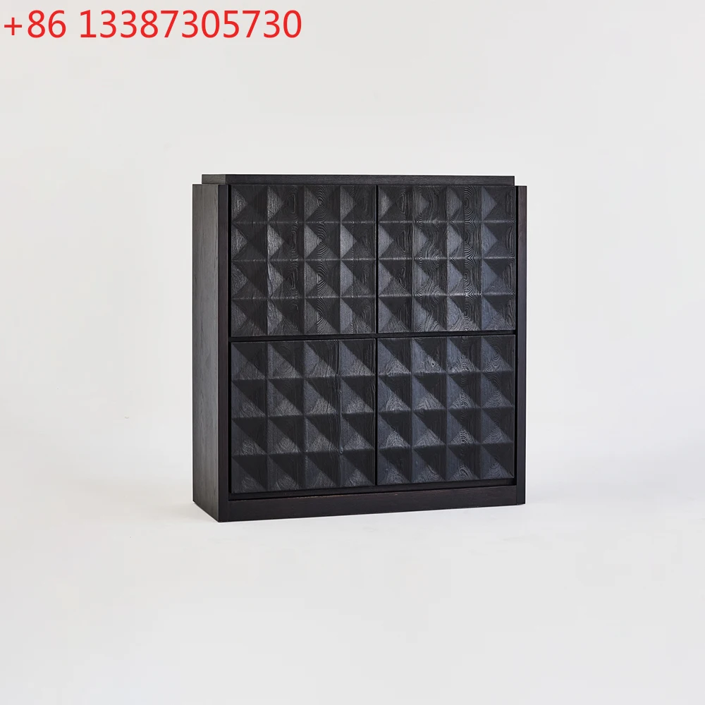 High-quality Custom Modern Furniture, square Matte Black New Pine Oak Four-door Side Cabinet