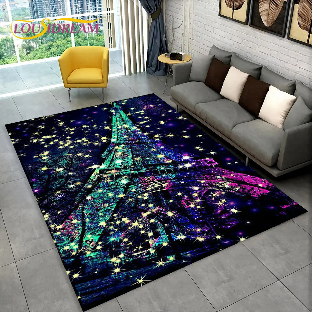 Alfombra de arte romántico, felpudo antideslizante para sala de estar, dormitorio, sofá, decoración de cocina, Torre Eiffel de Francia, París