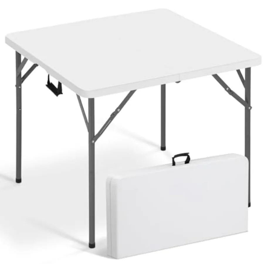 

34" Square Folding Table Fold-in-Half Utility Dining Portable Table Heavy Duty HDPE with Carrying Handle Plastic Tables for Cam