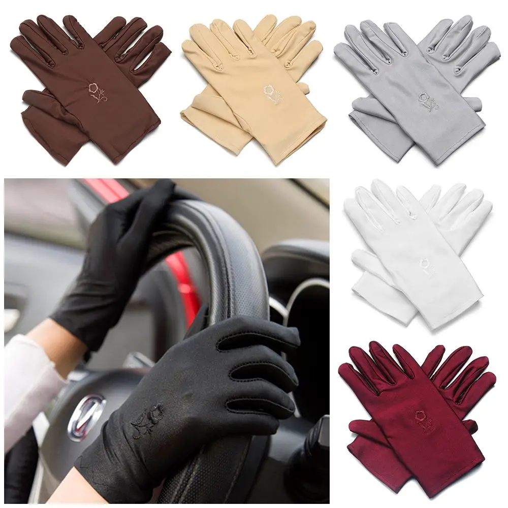1 pair Outdoor Cycling Equipment Embroidered Elastic Sunscreen Mittens Sun Protection Gloves Driving Gloves Summer Mitten