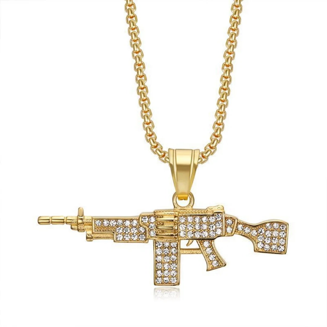 Hiphop Pistol/Assault Rifle/Machine Gun Pendant Gold Silver Color Stainless Steel Rapper Necklace Man Hippie Military Jewelry