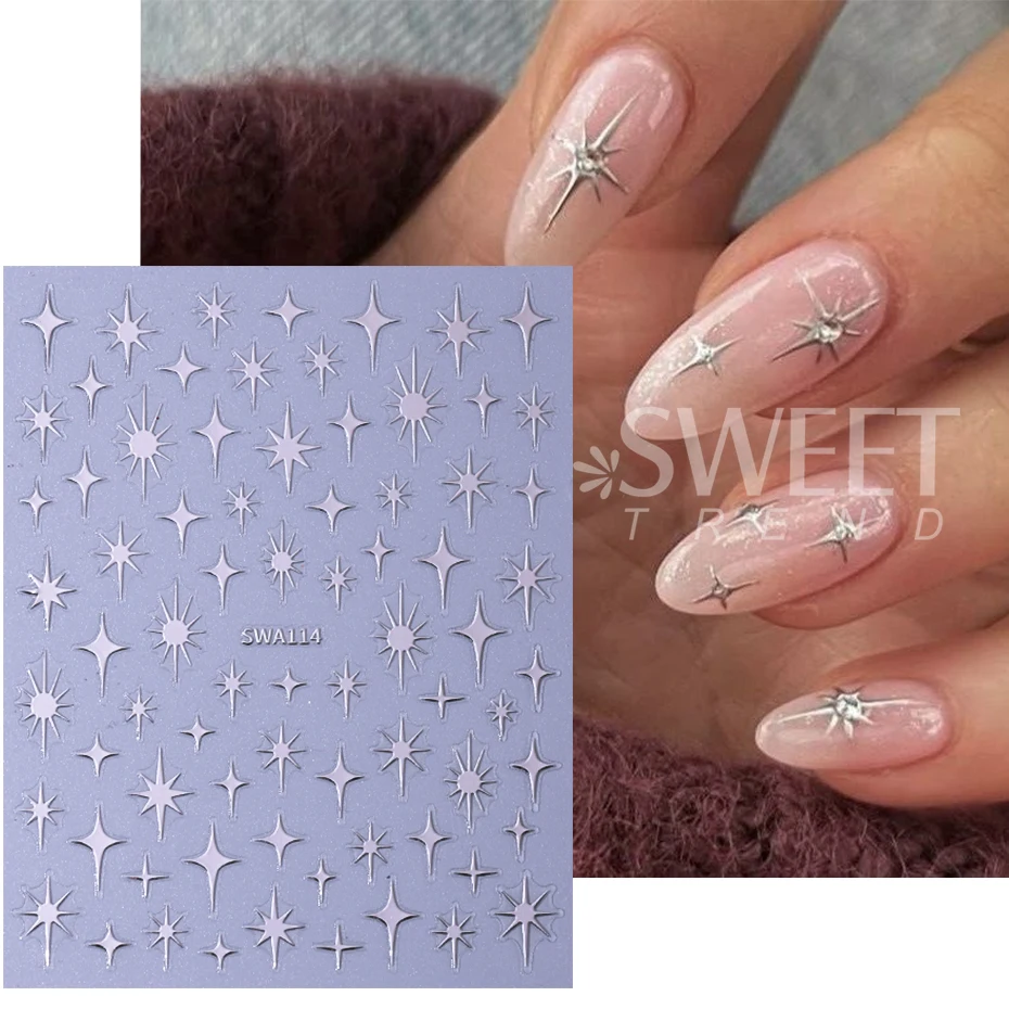 6 Stück Y2K Gold Silber Stern Nagelaufkleber 3D Metallic Laser Sternenlicht Sliders Unregelmäßiger Stern selbstklebende Nagelaufkleber Maniküre Dekor