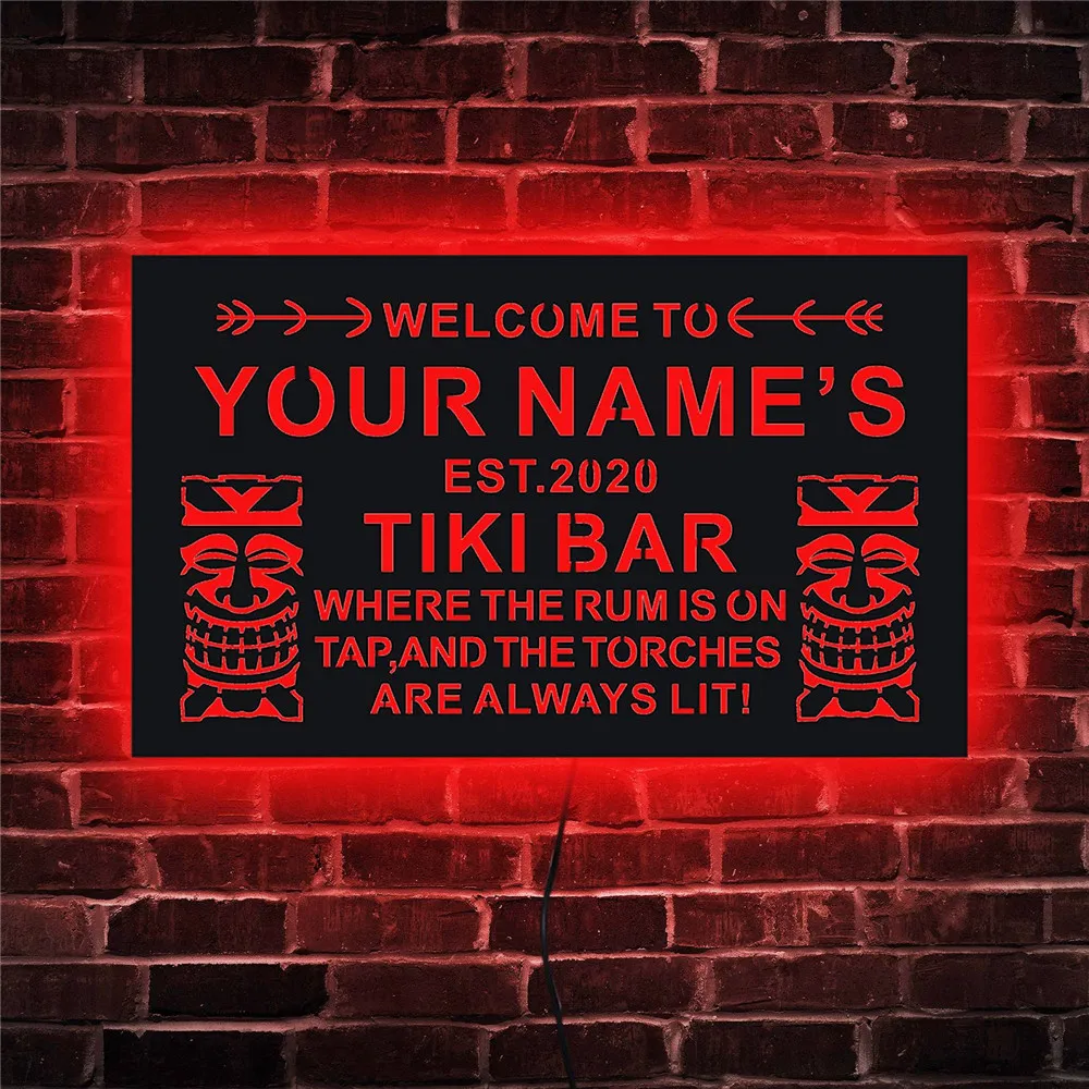 Custom Welcome to TIKI Bar Neon Wall Lamp LED RGB Colorful Night Light for Bar Pub Restaurant Personalized Rectangle Sign Decor