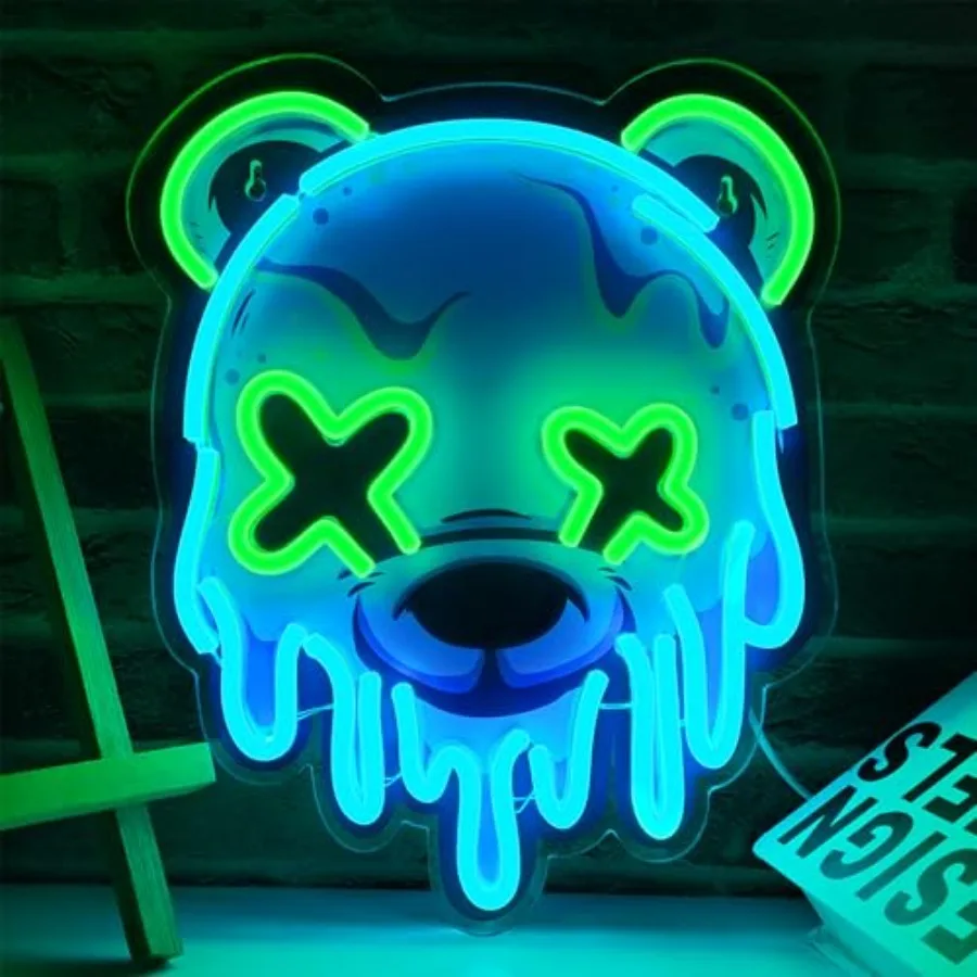 

Ice Bear Neon Sign Cool Led Sign for Wall Decor - Usb Powered Adjustable Brightness Anime Bear Led Light for Bedroom Bar Pub Pa