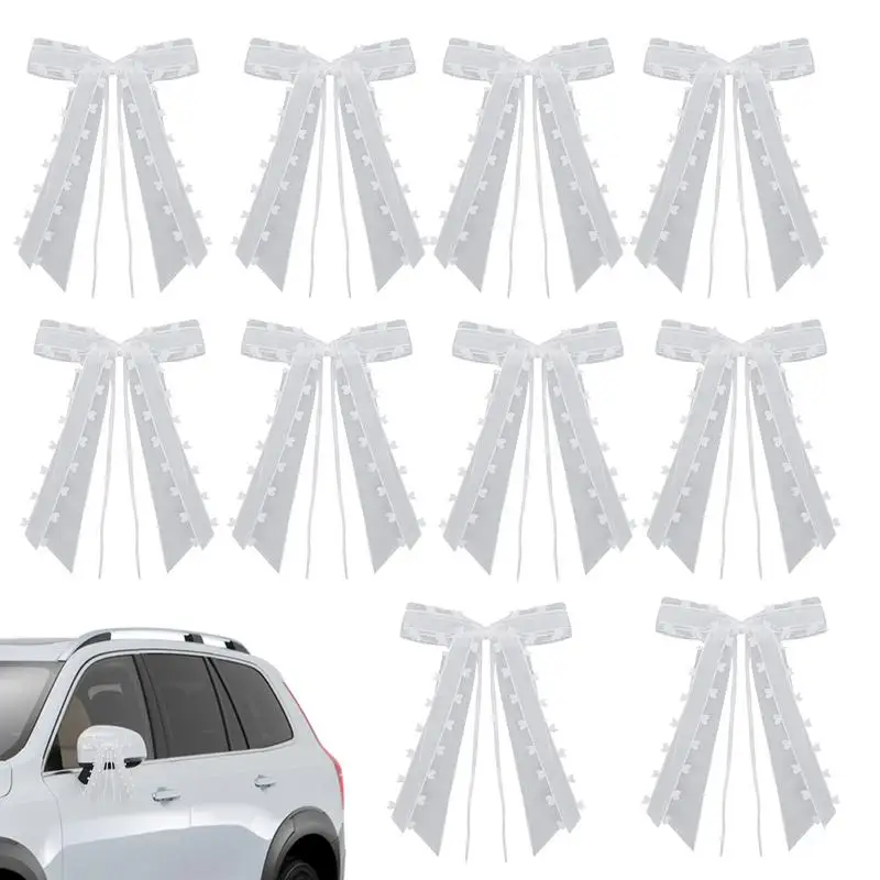 

Wedding Car Decorations Bow 10X Wrapping Bows With Heart Design White Romantic Ribbon For Women Men Automotive Decorations