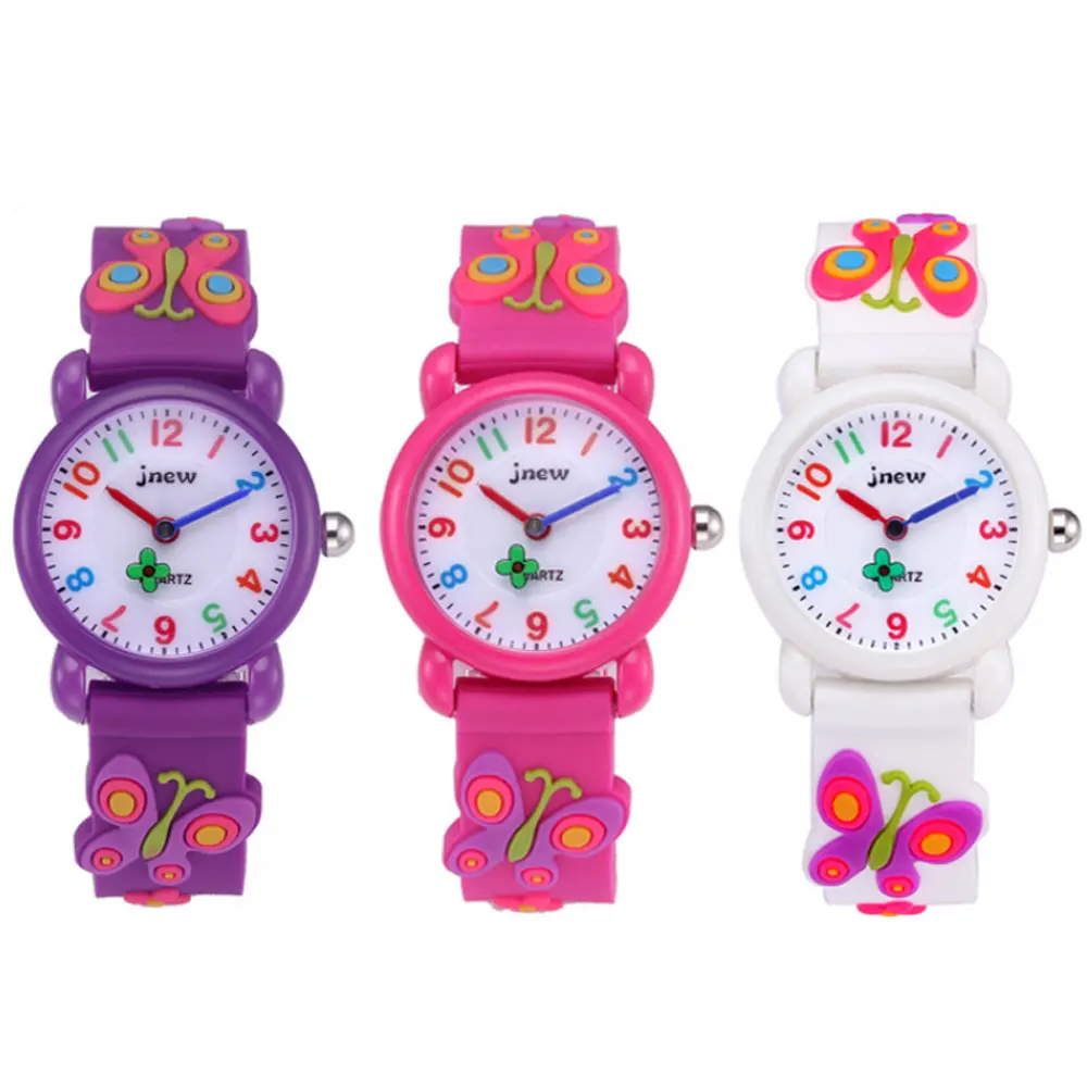 

Kids Watch 3d Butterfly ABCD Letter Silicone Watchband Blue Purple Pink Waterproof Quartz Schoolgirl Boy Watches for Children