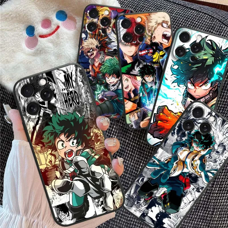 

Academia M-Midoriya Hero Cool For Apple iPhone 16 16E 15 14 13 12 11 XS X Pro Max Plus Black Soft Silicone Cover Phone Case
