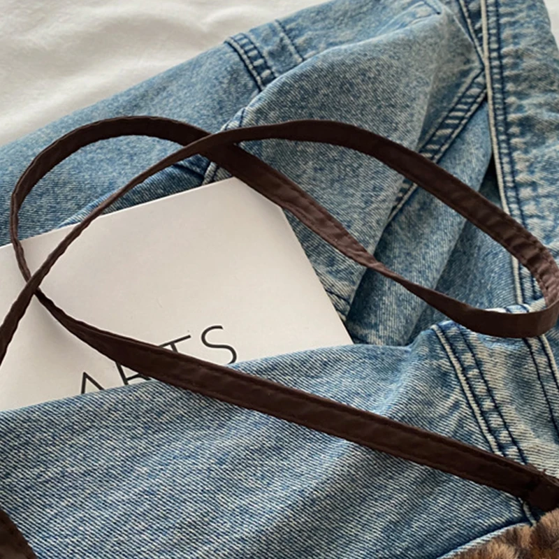 

Fashion Leopard Plush Single Shoulder Bag Large Capacity Crossbody Bag Simple Casual Tote Bags Reusable Travel Outdoor