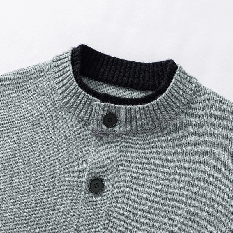 Neuer Hochwertiger Herbst-Cardigan, Gestrickter O-Ausschnitt-Pullover mit Knöpfen, Einfarbiger Weicher Warmer Langarm-Pullover, Vielseitige Herrenbekleidung – Detail 7