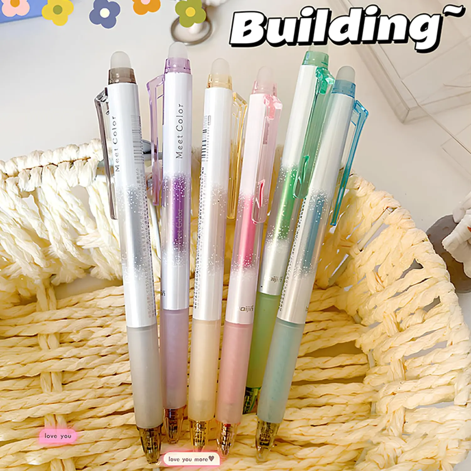 향기 나는 플래싱 지워지는 젤 잉크 펜 6개, 0.7mm 리트랙터블, 지우개 포함, 다채로운 색상, 저널링, 드로잉, 사무실, 학교용