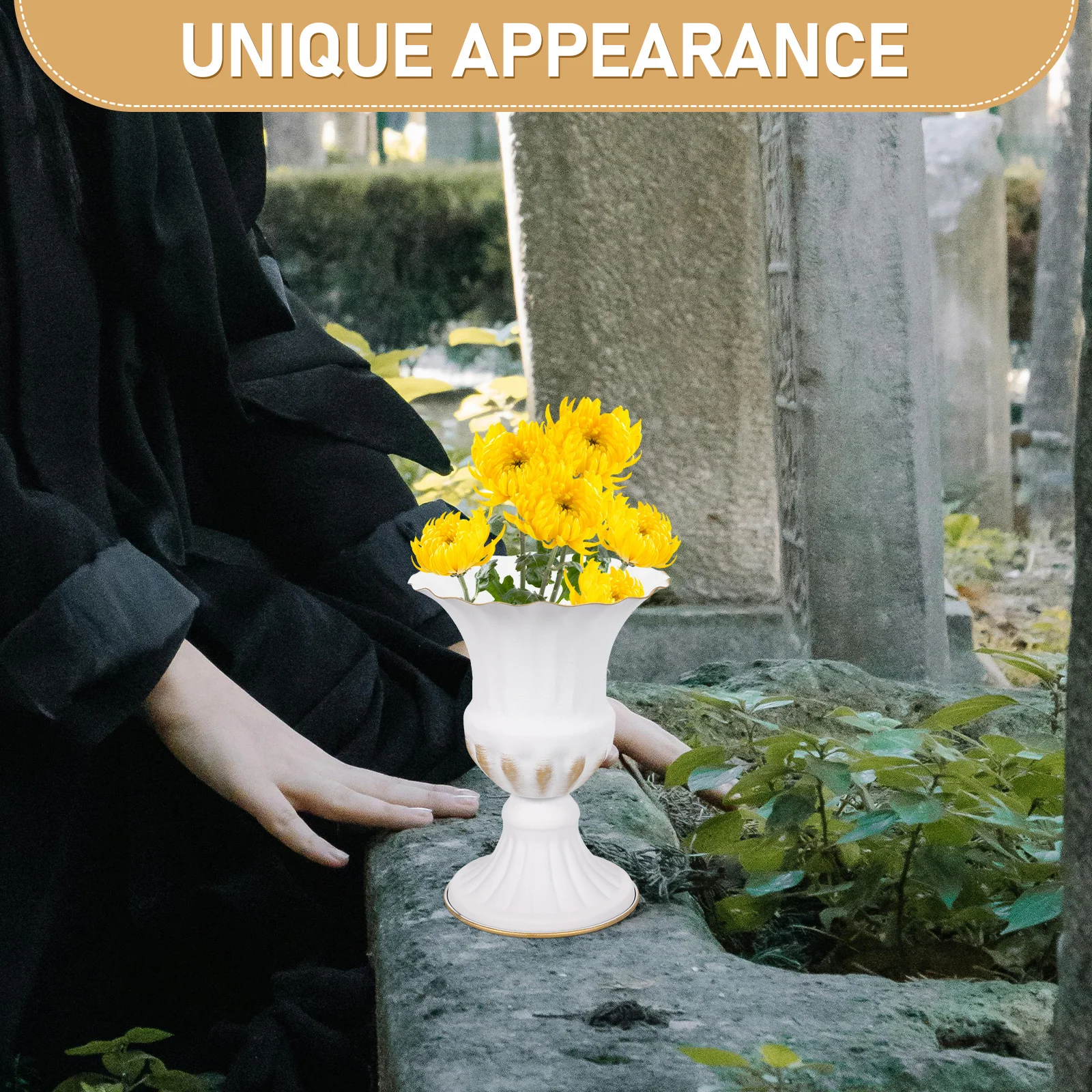 

2Pcs Cemetery Vase Decorative Graveyard Flower Pot Made of High-Grade Iron Sturdy Outdoor Memorial Vase for Grave Lawn Garden