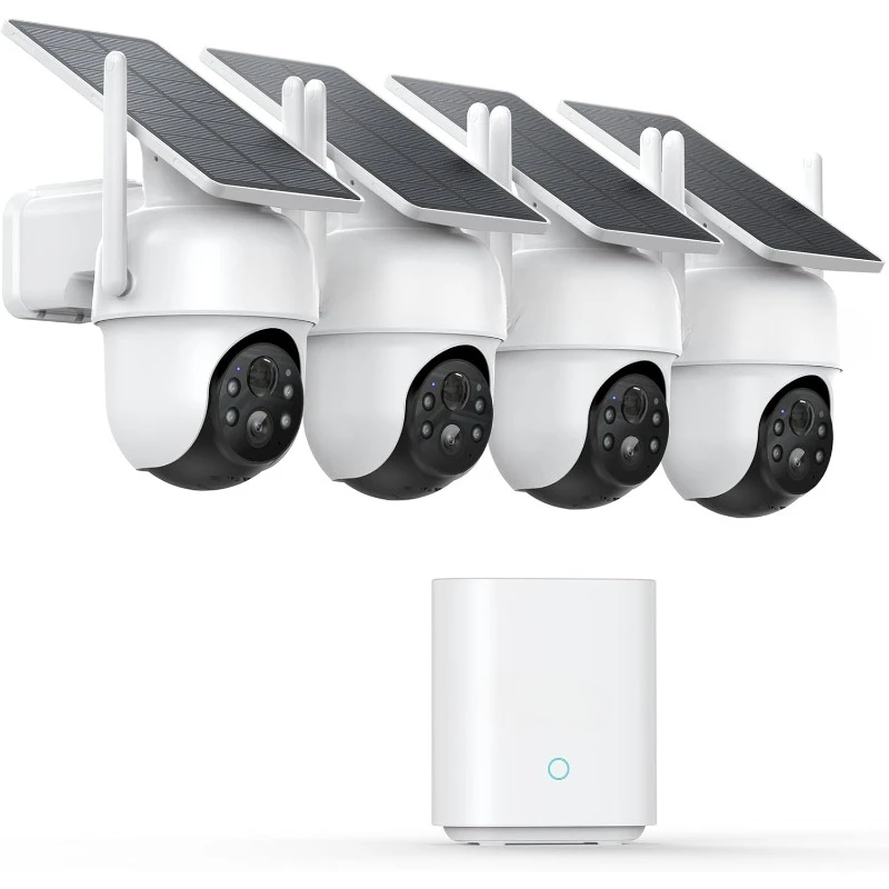 

4 Cam-Kit, No Subscription, Solar-Powered, Home Security Cameras System with 360° Pan & Tilt, Auto Tracking,