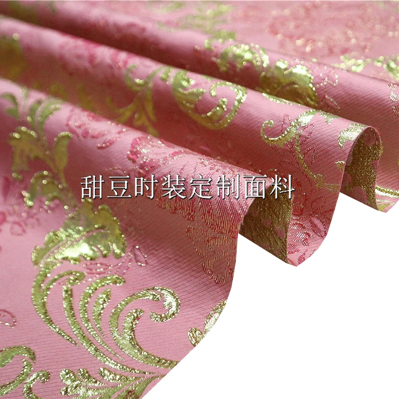 Golden Silk Brocade Jacquard Fabric Vintage Embossed Yarn-dyed Dress Blazer Clothing European Brand Fashion Design Sewing Cloth