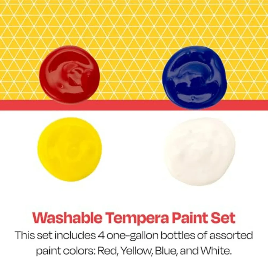 Washable Tempera Paints for School and Arts and Crafts Use One Gallon Each Assorted Primary Colors Set of 4